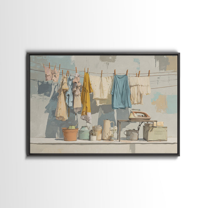 Retro Iron Illustration Canvas Print, Laundry Room Art, Farmhouse Wall Art, Living Room Decor, Oil Painting, Clean, LRA-3x2-61