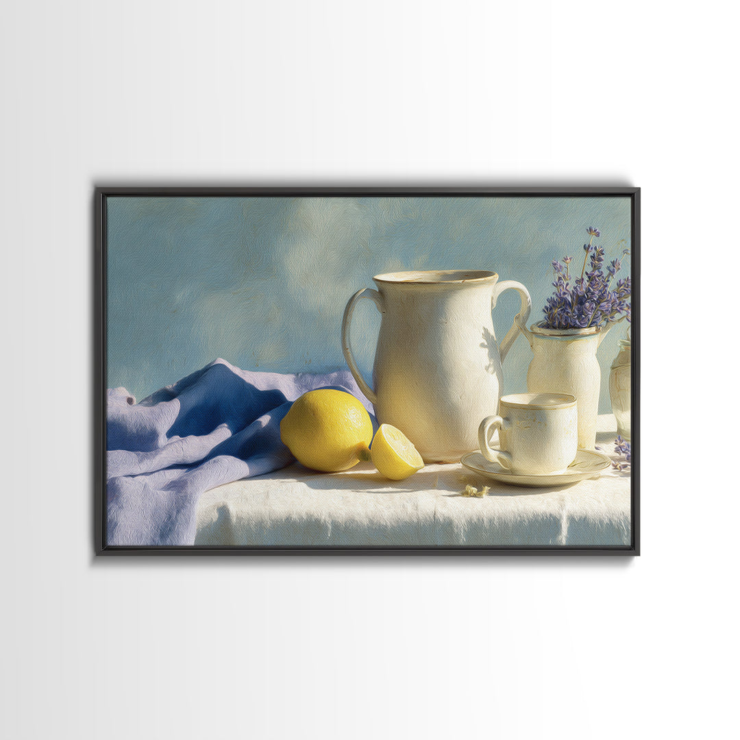 Lemon and Clean Linen Still Life Framed Canvas Print, Laundry Room Art, Wall Decor, Living Room Decor, Fine Art, Clean, LRA-3x2-7