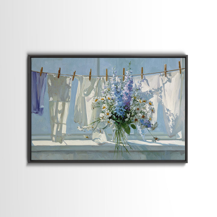 Clothespin Bouquet in Folk Art Style Canvas Print, Laundry Room Art, Modern Decor, Living Room Decor, Fine Art, Clean, LRA-3x2-72