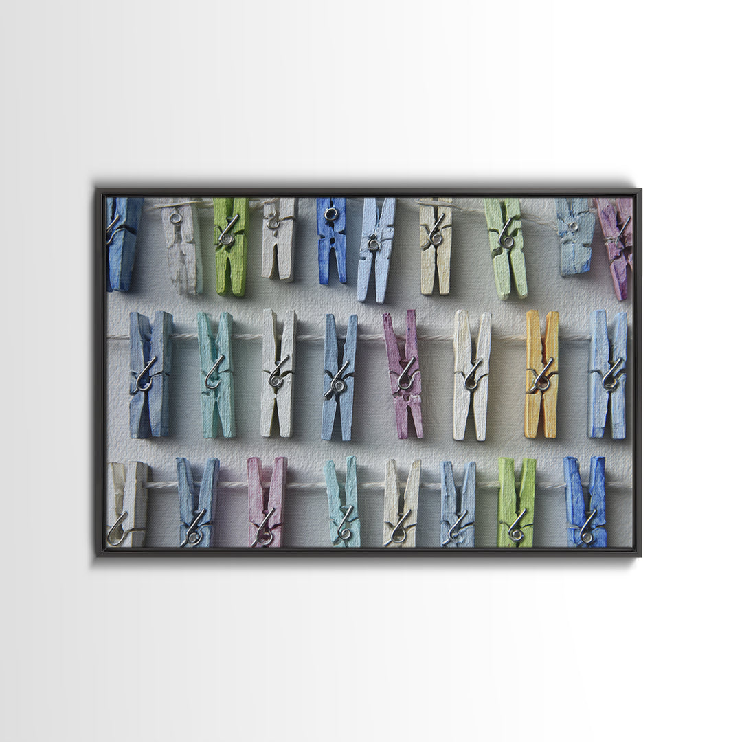 Cheerful Clothespins Arranged as Pattern Canvas Print, Laundry Room Art, Statement Artwork, Living Room Decor, Clean, LRA-3x2-80