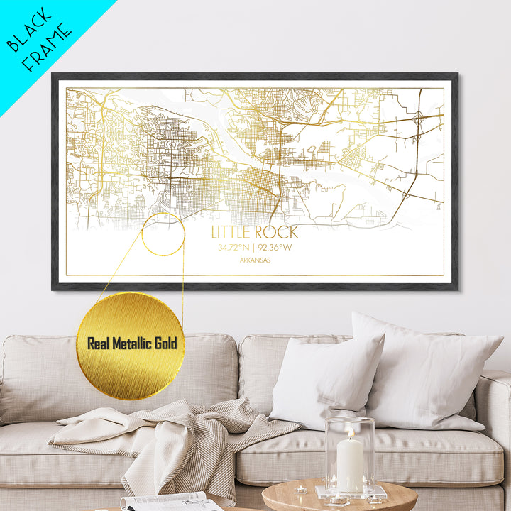 Little Rock Arkansas City Poster, Metallic Gold Art, Metal Art, real wood frames, black and gold, Street Map Art, Office Decor