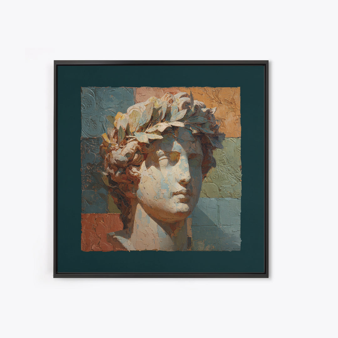 Roman Statue Bust Canvas Print, Mediterranean Art, Modern Wall Art, Living Room Decor, Oil Painting, Azure, Downloadable Art, MAR-1x1-22