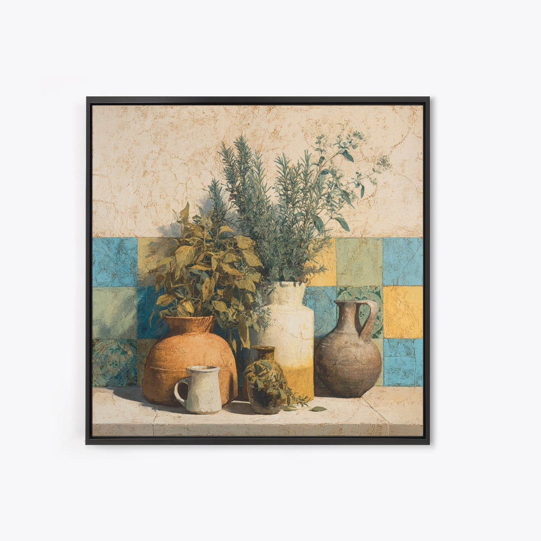 Wild Herbs Rosemary and Thyme Botanical Study Canvas Print, Mediterranean Art, Coastal Art, Living Room Decor, Azure, MAR-1x1-24