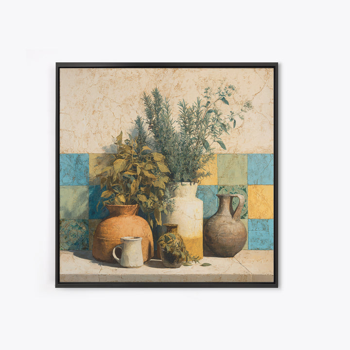 Wild Herbs Rosemary and Thyme Botanical Study Canvas Print, Mediterranean Art, Coastal Art, Living Room Decor, Azure, MAR-1x1-24