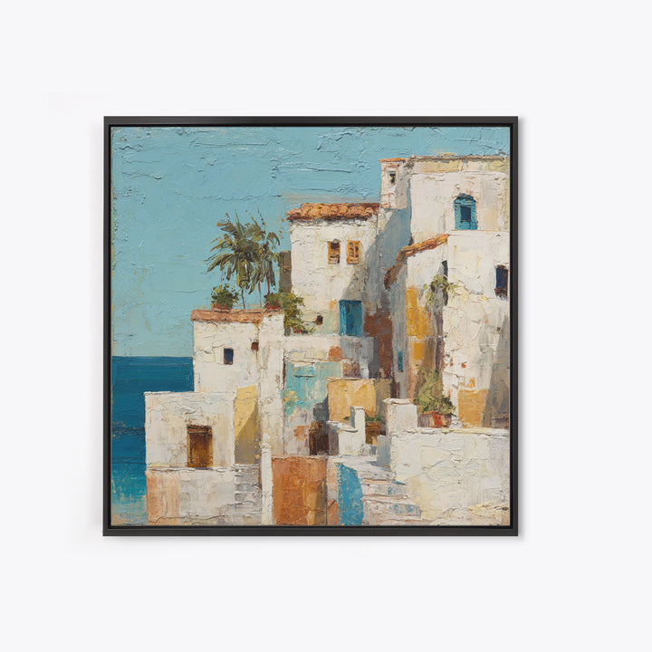 Greek Island White Buildings Above Blue Sea Canvas Print, Mediterranean Art, Beach Prints, Living Room Decor, Fine Art, Azure, MAR-1x1-25