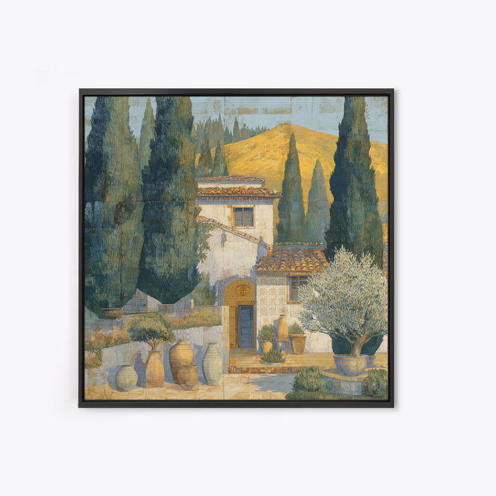 Tuscan Cypress Trees and Golden Hillside Canvas Print, Mediterranean Art, Beach Wall Art, Living Room Decor, Oil Painting, MAR-1x1-30