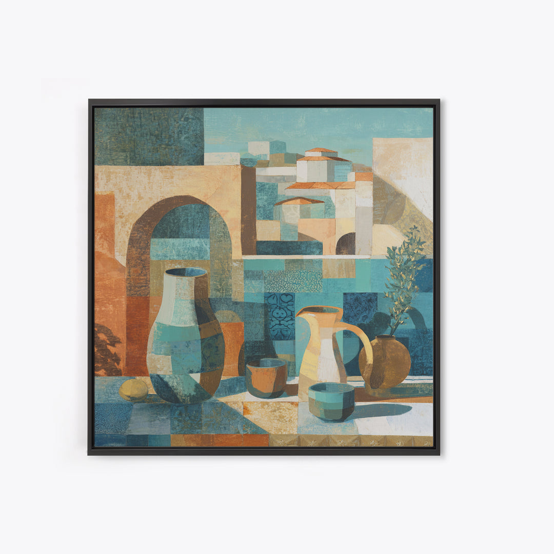 Warm Terra Cotta Abstract Landscape Framed Canvas Print, Mediterranean Art, Coastal Art, Living Room Decor, Fine Art, Azure, MAR-1x1-38