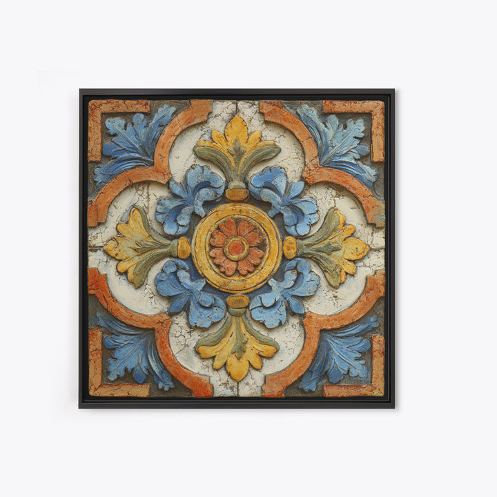 Spanish Tile Ornament Framed Canvas Print, Mediterranean Art, Luxury Decor, Living Room Decor, Fine Art, Azure, Framed Wall Art, MAR-1x1-40