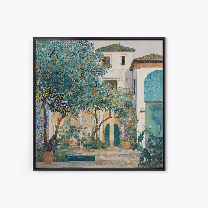 Olive Grove under Pale Morning Light Framed Canvas Print, Mediterranean Art, Landscape Wall Art, Living Room Decor, Azure, MAR-1x1-41