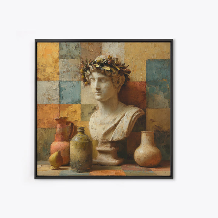 Roman Statue Bust Framed Canvas Print, Mediterranean Art, Coastal Decor, Living Room Decor, Fine Art, Azure, Wall Decor, MAR-1x1-46