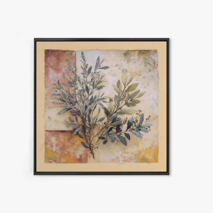 Wild Herbs Rosemary and Thyme Botanical Study Canvas Print, Mediterranean Art, Printable Wall Art, Living Room Decor, Azure, MAR-1x1-48