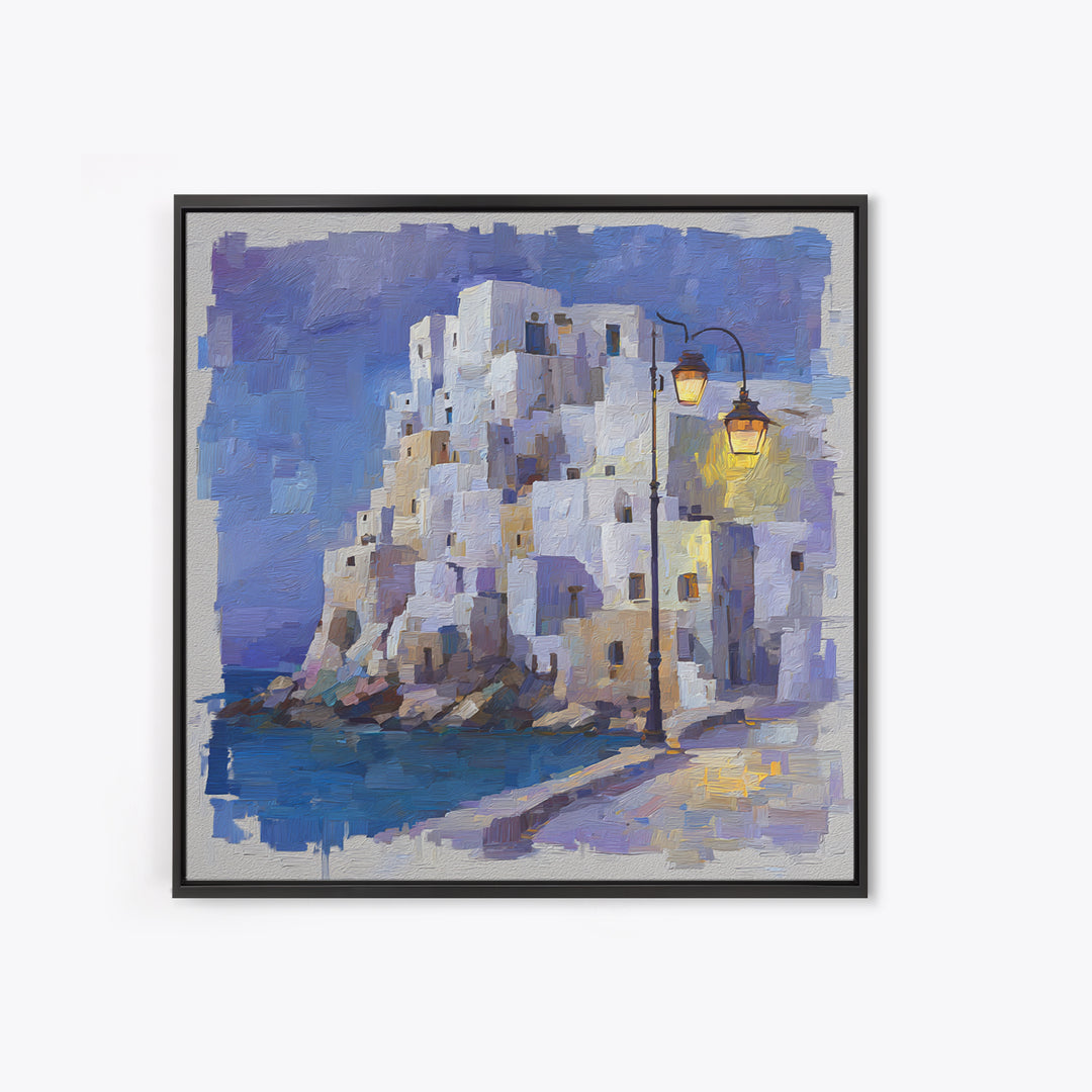 Greek Island White Buildings Above Blue Sea Canvas Print, Mediterranean Art, Beach Prints, Living Room Decor, Fine Art, Azure, MAR-1x1-49