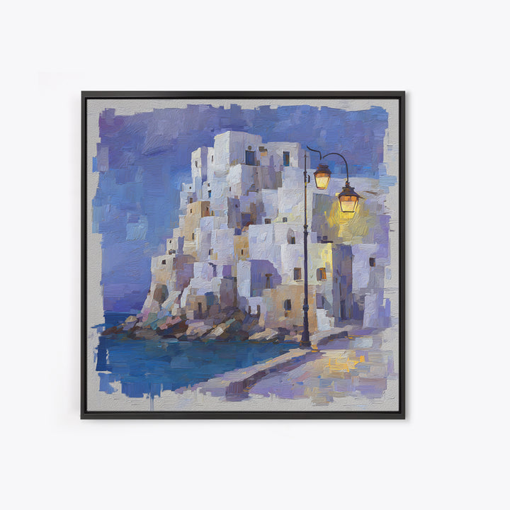 Greek Island White Buildings Above Blue Sea Canvas Print, Mediterranean Art, Beach Prints, Living Room Decor, Fine Art, Azure, MAR-1x1-49