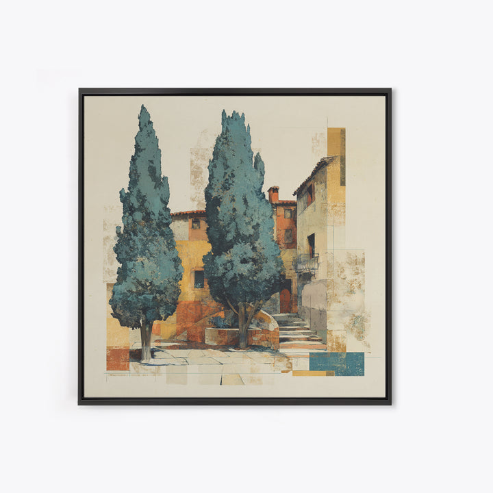 Tuscan Cypress Trees and Golden Hillside Canvas Print, Mediterranean Art, Beach Wall Art, Living Room Decor, Oil Painting, MAR-1x1-54