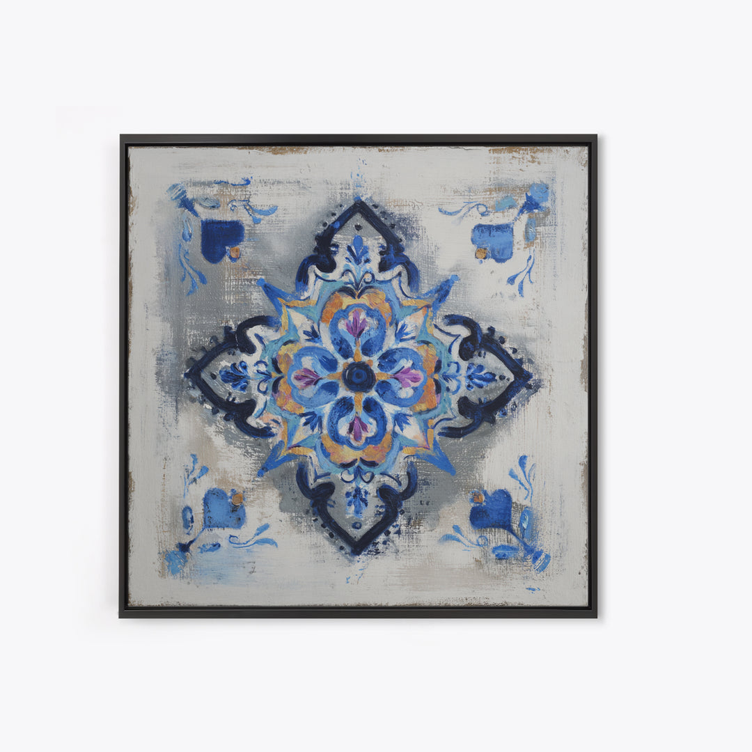 Citrus Tree in Clay Pot Framed Canvas Print, Mediterranean Art, Landscape Painting, Living Room Decor, Watercolor Art, Azure, MAR-1x1-58