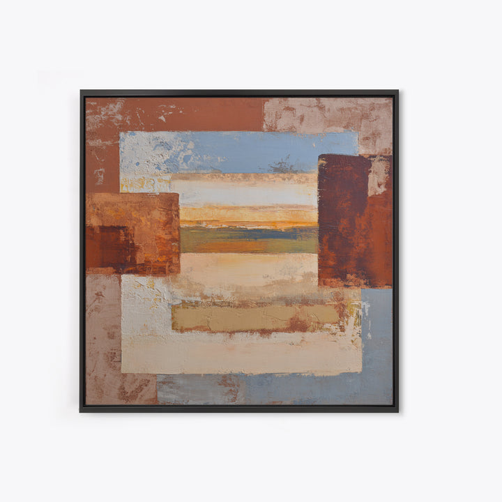 Warm Terra Cotta Abstract Landscape Framed Canvas Print, Mediterranean Art, Coastal Art, Living Room Decor, Fine Art, Azure, MAR-1x1-62
