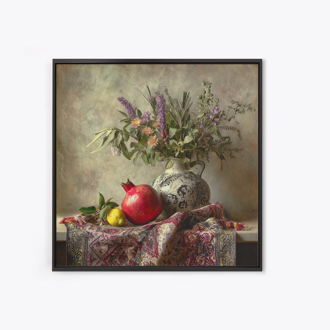 Pomegranate Still Life Framed Canvas Print, Mediterranean Art, Living Room Art, Living Room Decor, Fine Art, Azure, MAR-1x1-67