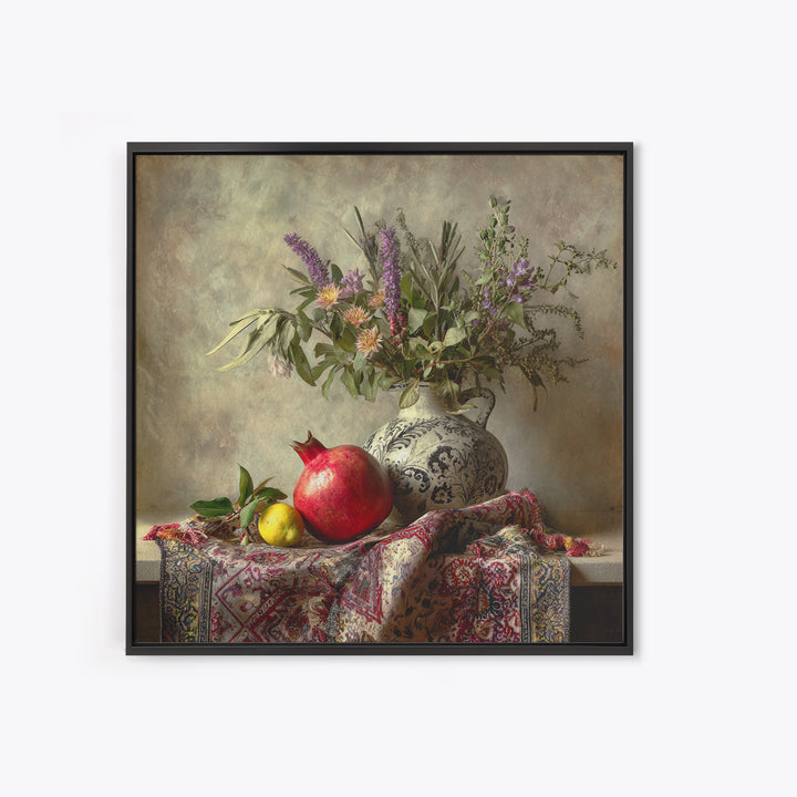 Pomegranate Still Life Framed Canvas Print, Mediterranean Art, Living Room Art, Living Room Decor, Fine Art, Azure, MAR-1x1-67