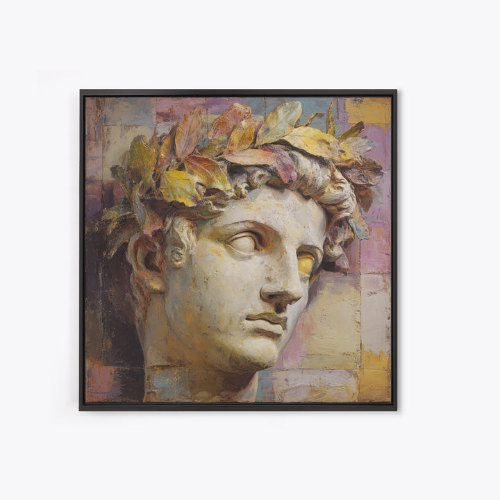 Roman Statue Bust Framed Canvas Print, Mediterranean Art, Coastal Decor, Living Room Decor, Fine Art, Azure, Wall Decor, MAR-1x1-70