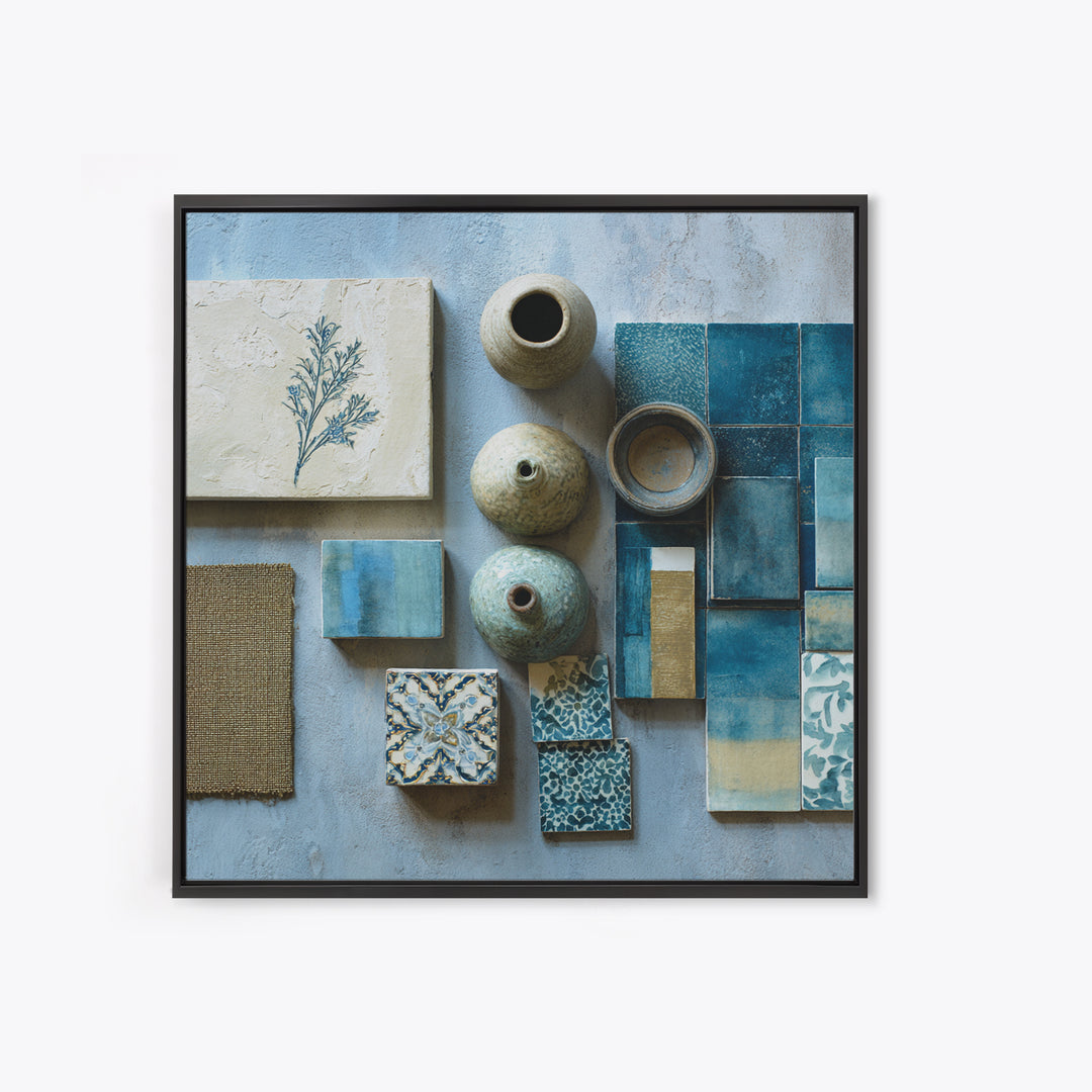 Wild Herbs Rosemary and Thyme Botanical Study Canvas Print, Mediterranean Art, Gallery Wall Art, Living Room Decor, Azure, MAR-1x1-72