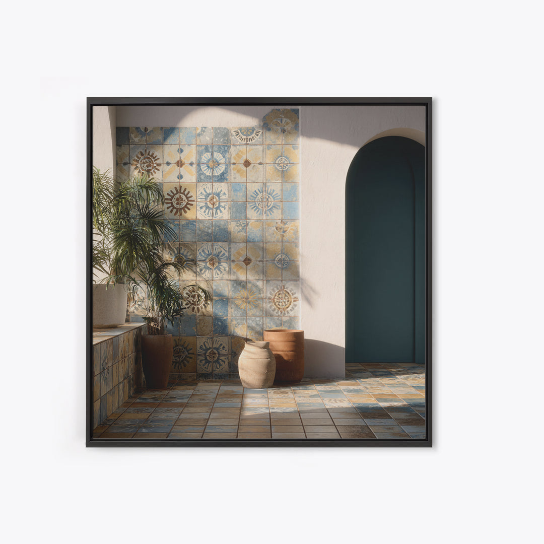 Blue and White Tile Pattern Canvas Print, Mediterranean Art, Gallery Wall Art, Living Room Decor, Fine Art, Azure, Boho Decor, MAR-1x1-76