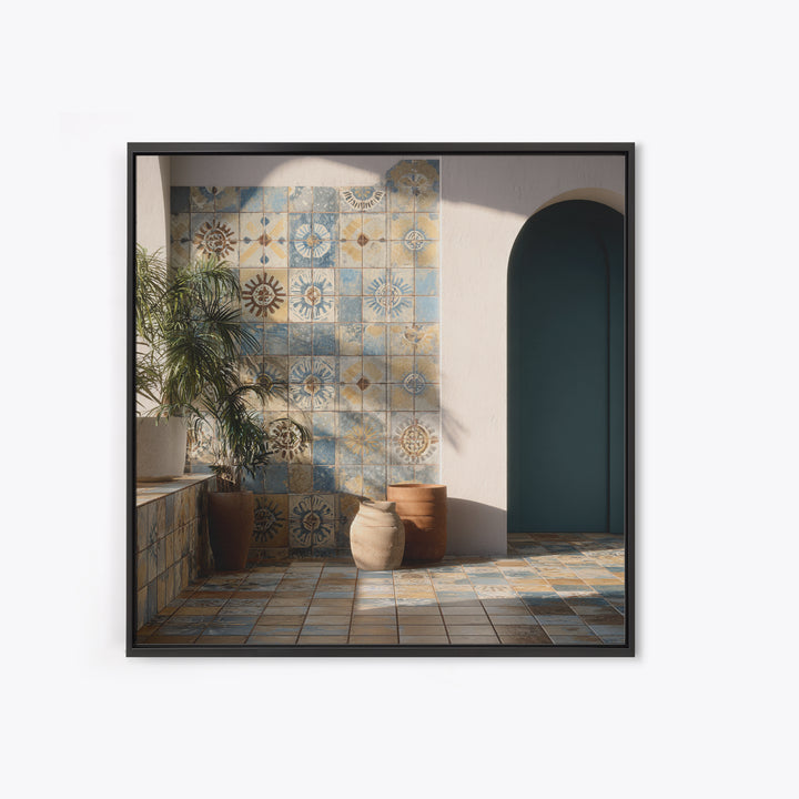 Blue and White Tile Pattern Canvas Print, Mediterranean Art, Gallery Wall Art, Living Room Decor, Fine Art, Azure, Boho Decor, MAR-1x1-76