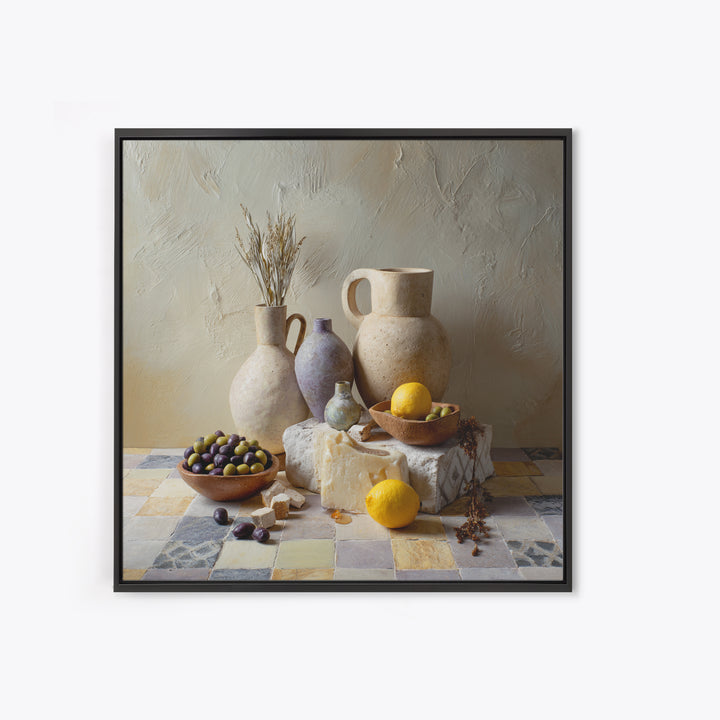 Figs Olives and Cheese Still Life Framed Canvas Print, Mediterranean Art, Printable Art, Living Room Decor, Fine Art, Azure, MAR-1x1-8
