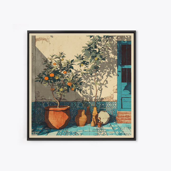 Citrus Tree in Clay Pot Canvas Print, Mediterranean Art, Coastal Wall Decor, Living Room Decor, Oil Painting, Azure, MAR-1x1-82