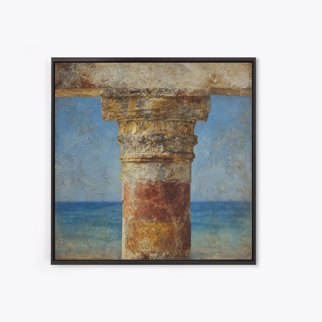 Ancient Column with Sea and Sky Beyond Framed Canvas Print, Mediterranean Art, Downloadable Art, Living Room Decor, MAR-1x1-84