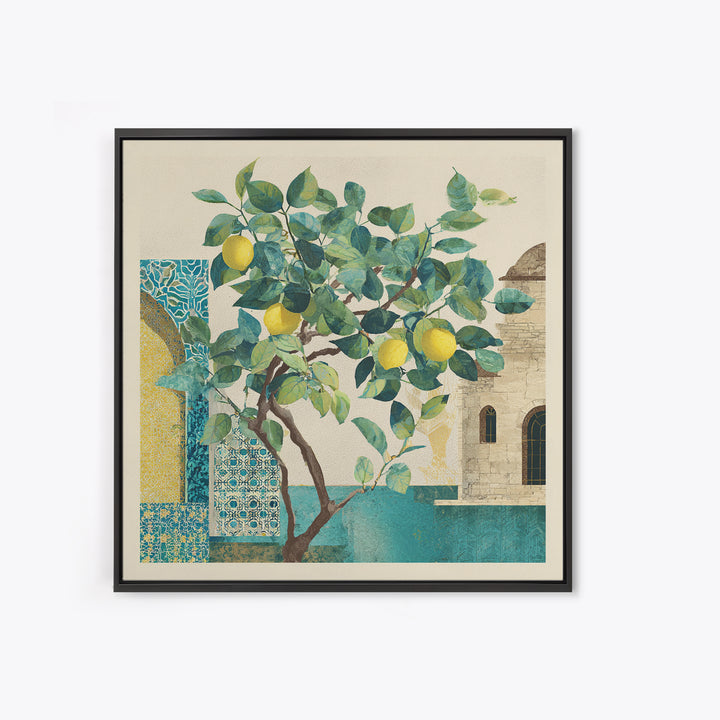 Sicilian Lemon Branch on Ivory Background Canvas Print, Mediterranean Art, Travel Poster, Living Room Decor, Oil Painting, MAR-1x1-85