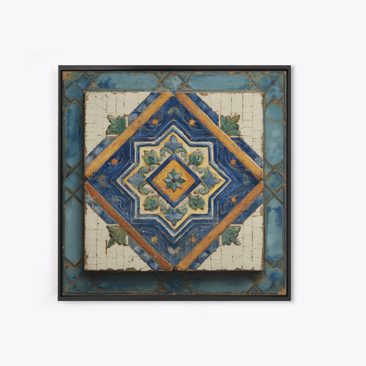 Spanish Tile Ornament Framed Canvas Print, Mediterranean Art, Art Print, Living Room Decor, Fine Art, Azure, Digital Print, MAR-1x1-88