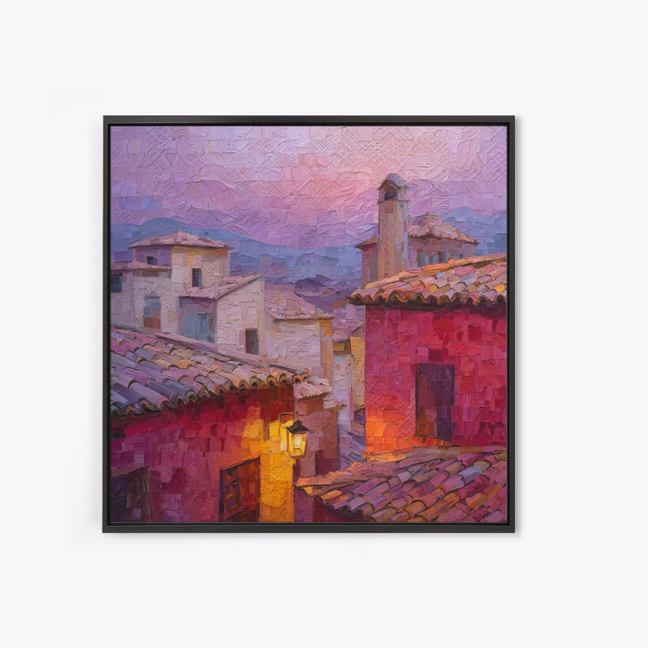 Sunset over Red Tiled Rooftops Canvas Print, Mediterranean Art, Travel Poster, Living Room Decor, Fine Art, Azure, MAR-1x1-95