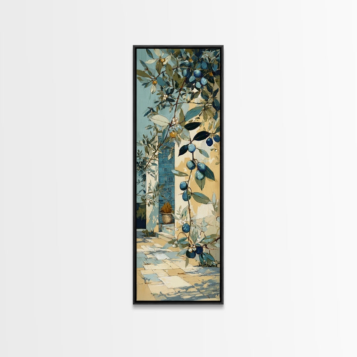 Olive Grove under Pale Morning Light Framed Canvas Print, Mediterranean Art, Downloadable Art, Living Room Decor, Azure, MAR-1x3-29
