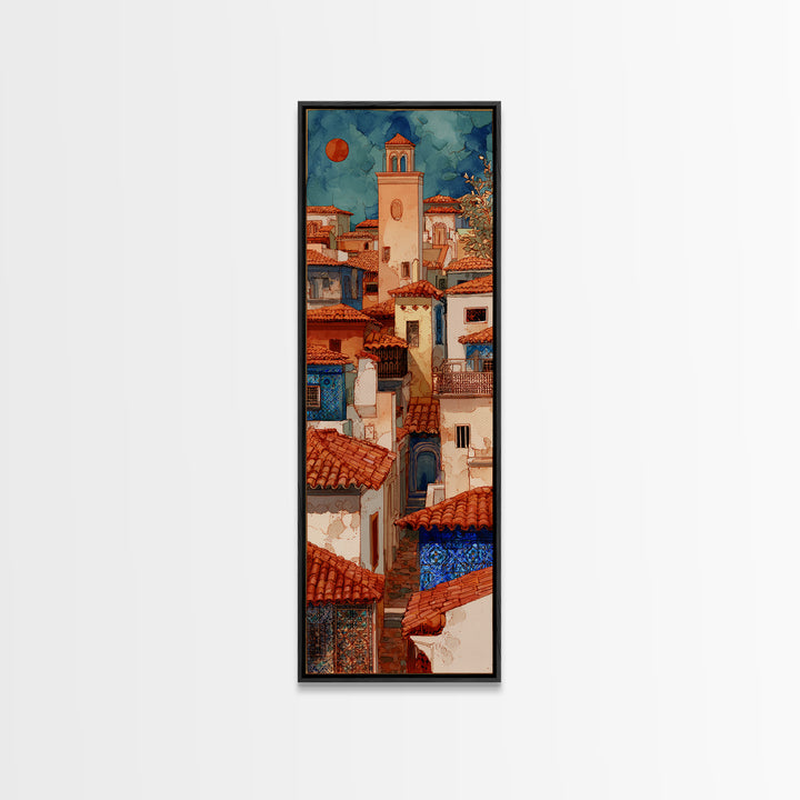 Sunset over Red Tiled Rooftops Canvas Print, Mediterranean Art, Fine Art Print, Living Room Decor, Fine Art, Azure, MAR-1x3-35