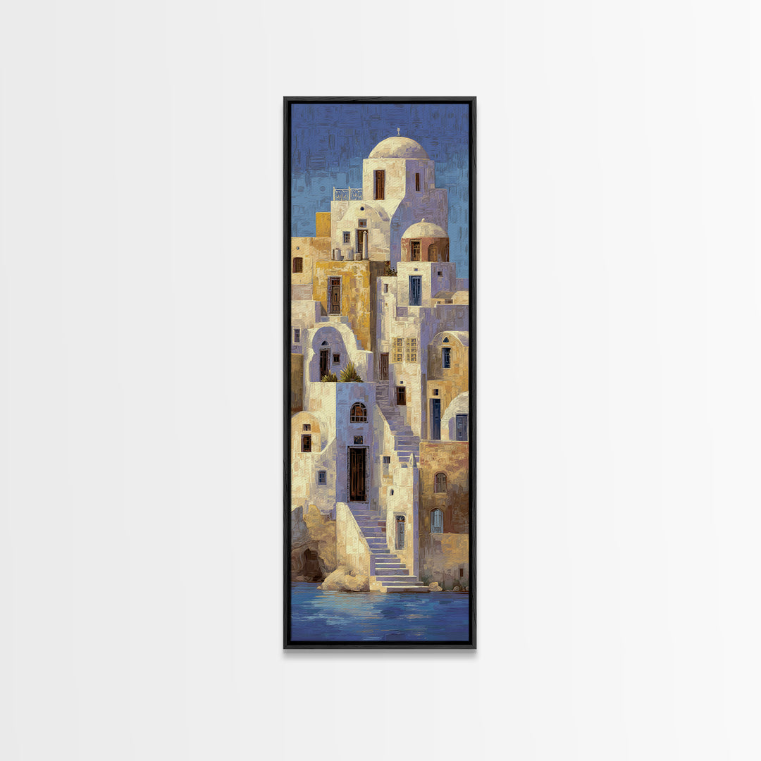 Greek Island White Buildings Above Blue Sea Canvas Print, Mediterranean Art, Coastal Wall Decor, Living Room Decor, Azure, MAR-1x3-37