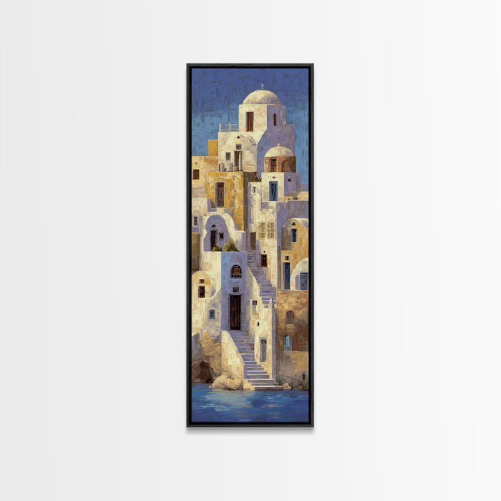 Greek Island White Buildings Above Blue Sea Canvas Print, Mediterranean Art, Coastal Wall Decor, Living Room Decor, Azure, MAR-1x3-37