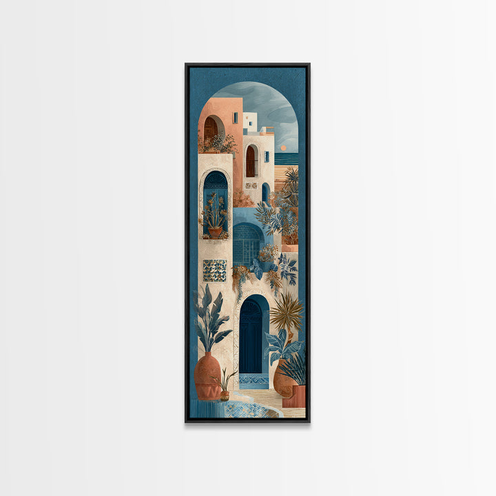 Mediterranean Arch Framing Ocean Horizon Canvas Print, Mediterranean Art, Living Room Decor, Oil Painting, Azure, MAR-1x3-39