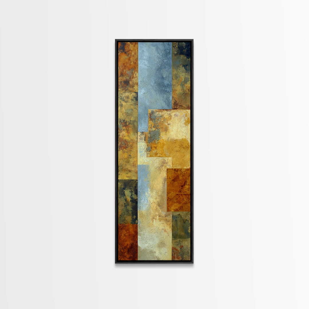 Warm Terra Cotta Abstract Landscape Framed Canvas Print, Mediterranean Art, Gallery Wall Art, Living Room Decor, Azure, MAR-1x3-50
