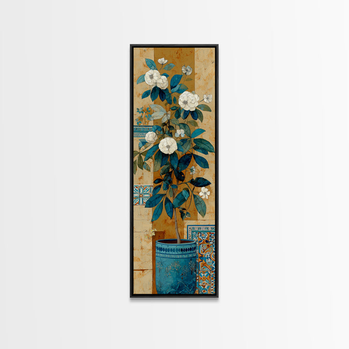 Greek Vase Modern Floral Design Canvas Print, Mediterranean Art, Large Wall Art, Living Room Decor, Azure, Digital Art Prints, MAR-1x3-51