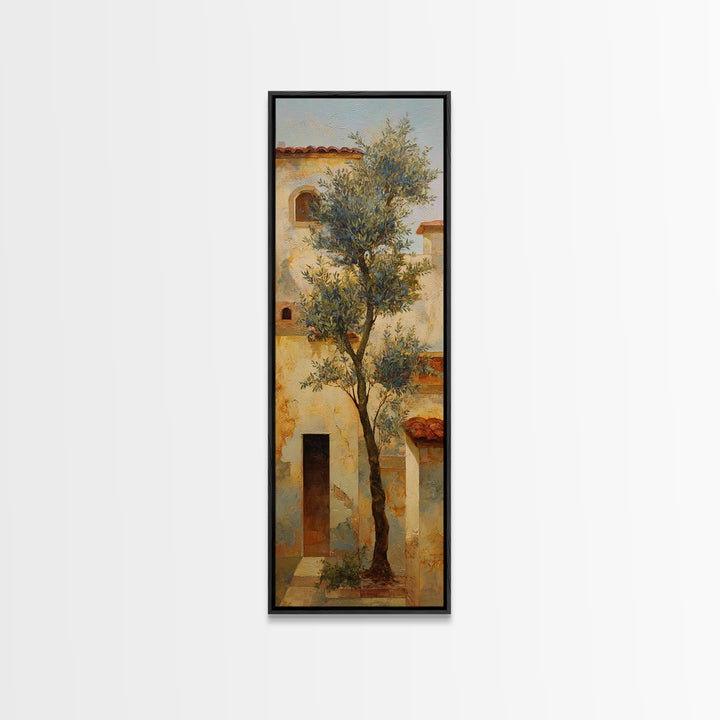 Olive Grove under Pale Morning Light Framed Canvas Print, Mediterranean Art, Downloadable Art, Living Room Decor, Azure, MAR-1x3-53