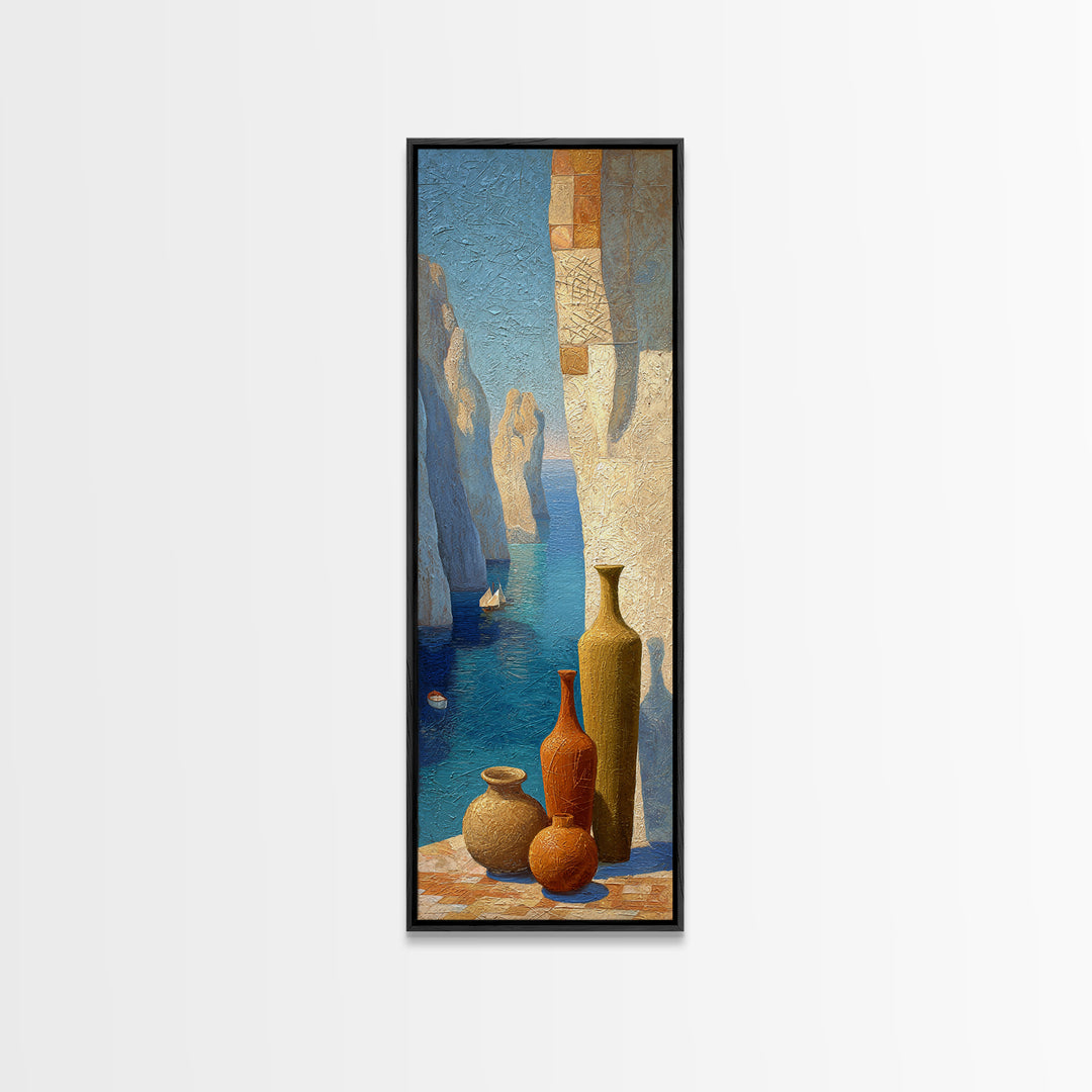 Coastal Cliffs with Sparkling Blue Water Canvas Print, Mediterranean Art, Contemporary Art, Living Room Decor, Fine Art, Azure, MAR-1x3-56