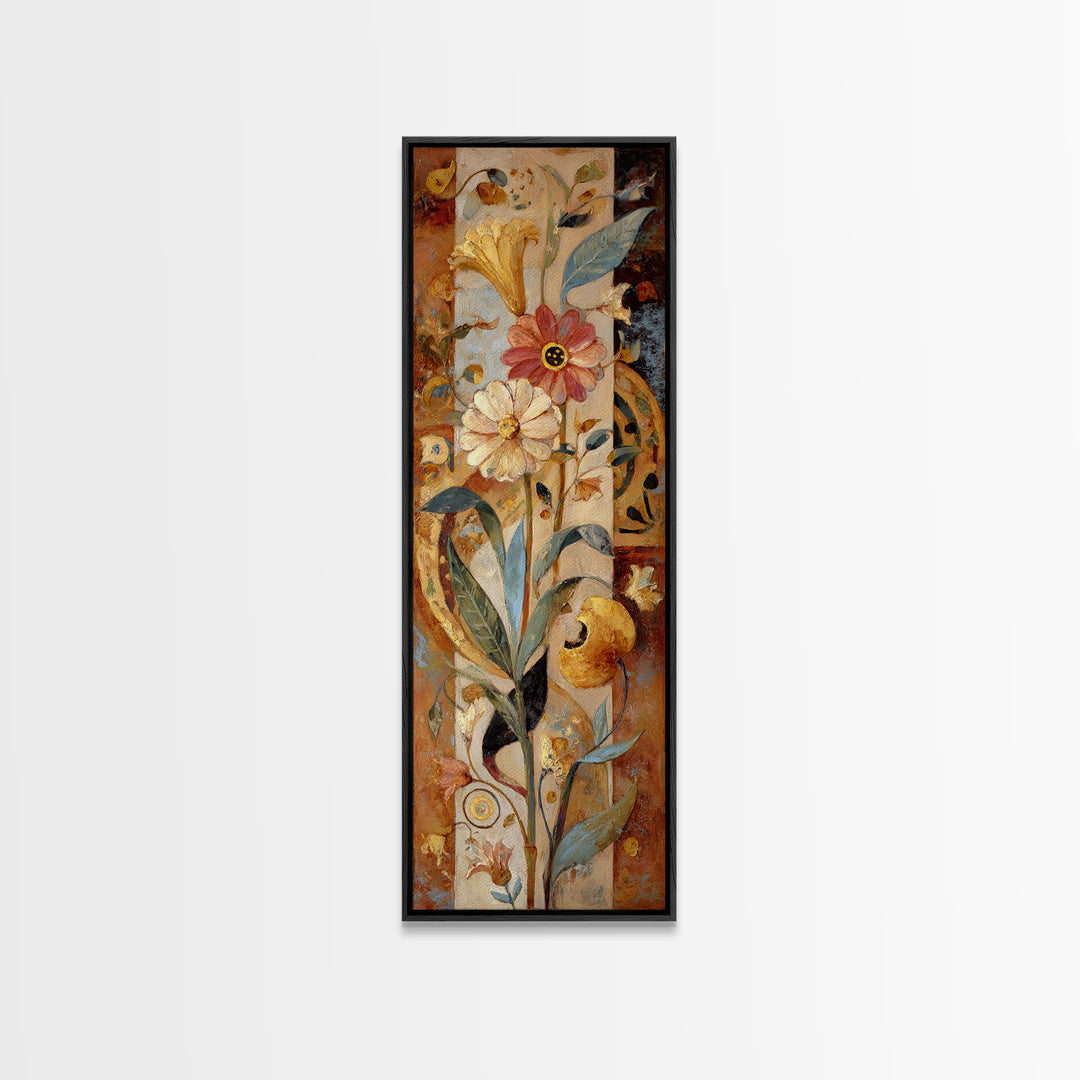 Greek Vase Modern Floral Design Framed Canvas Print, Mediterranean Art, Horizontal Wall Art, Living Room Decor, Oil Painting, MAR-1x3-75