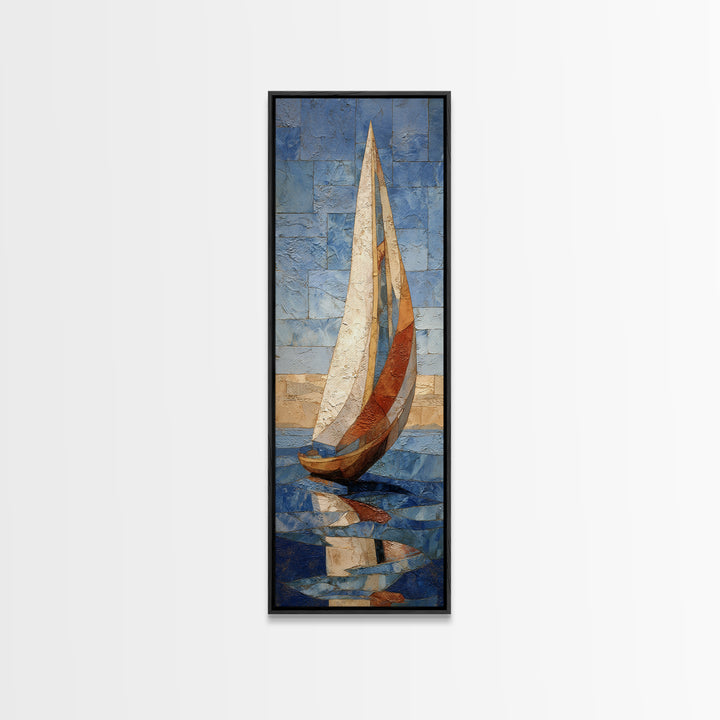 Mediterranean Sailboat on Glassy Water Canvas Print, Mediterranean Art, Landscape Wall Art, Living Room Decor, Fine Art, Azure, MAR-1x3-78