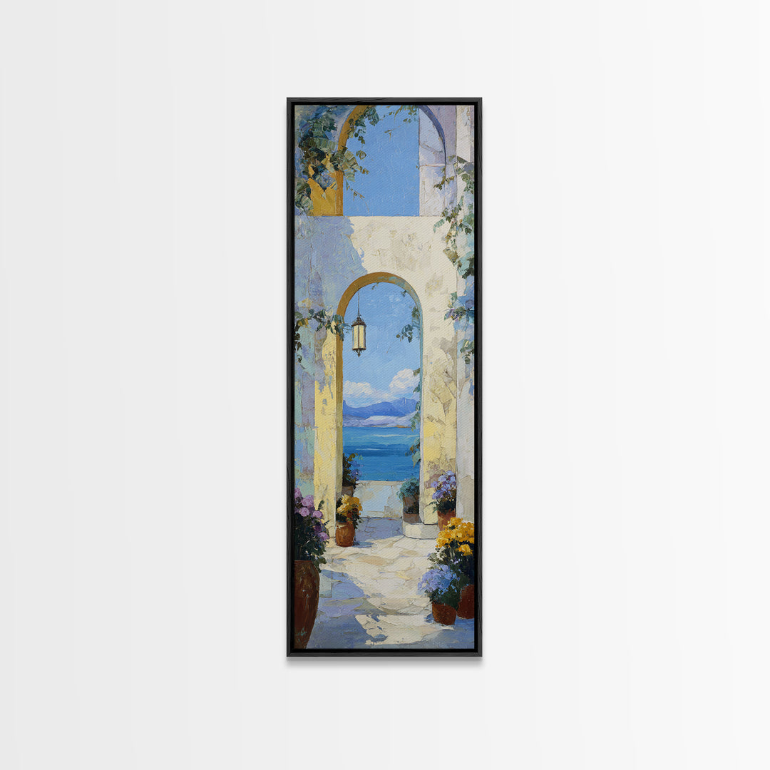 Mediterranean Arch Framing Ocean Horizon Canvas Print, Mediterranean Art, Modern Wall Art, Living Room Decor, Azure, MAR-1x3-87