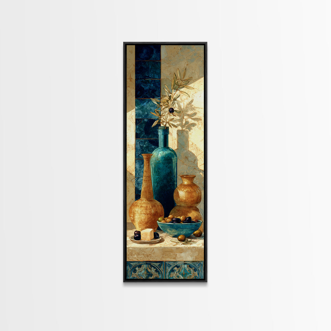 Figs Olives and Cheese Still Life Framed Canvas Print, Mediterranean Art, Printable Art, Living Room Decor, Fine Art, Azure, MAR-1x3-92