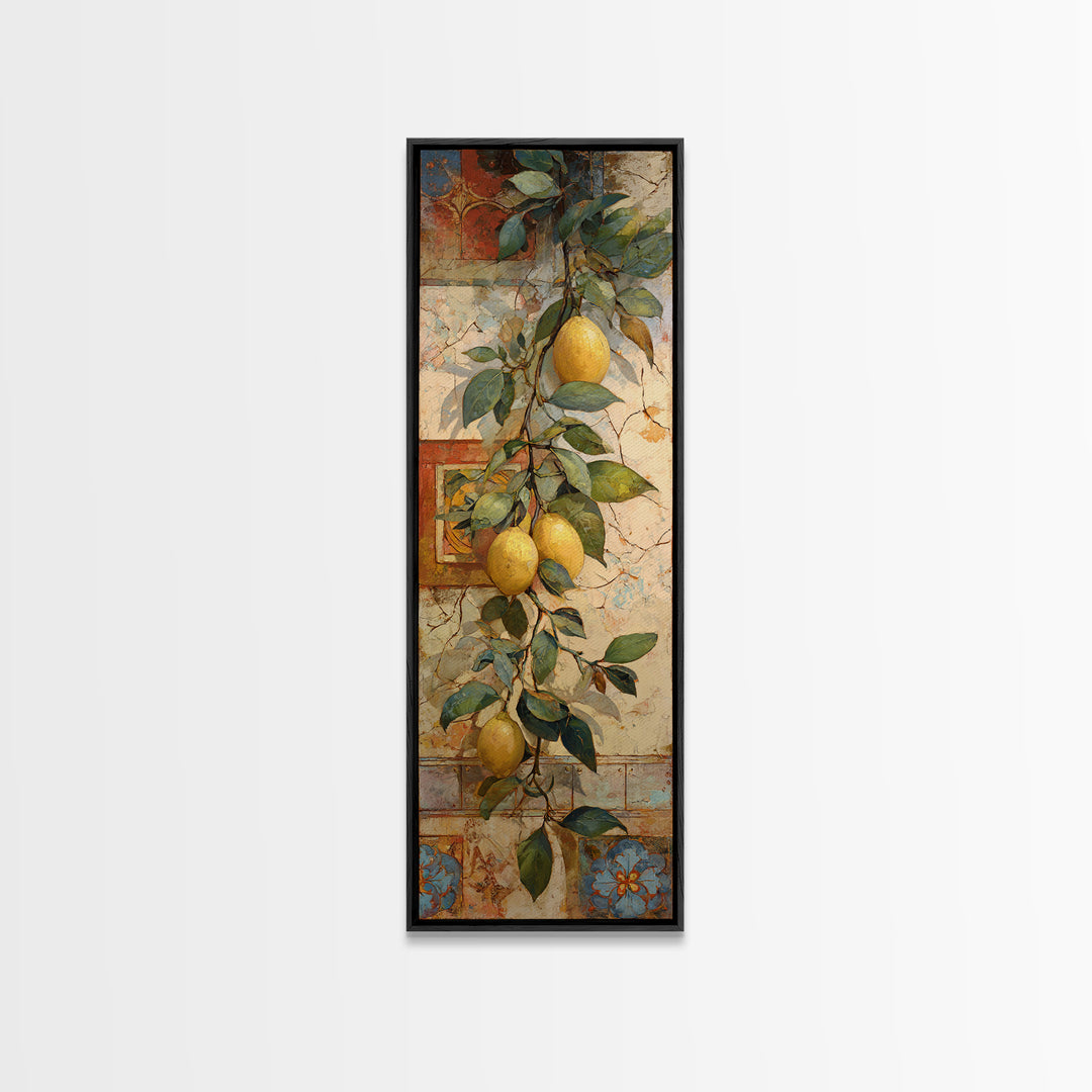 Sicilian Lemon Branch on Ivory Background Canvas Print, Mediterranean Art, Minimalist Wall Art, Living Room Decor, Azure, MAR-1x3-97