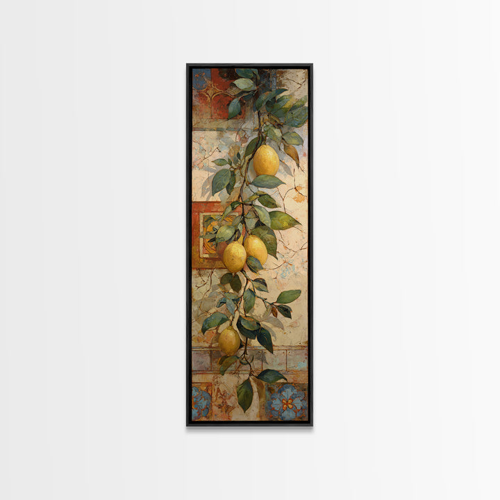 Sicilian Lemon Branch on Ivory Background Canvas Print, Mediterranean Art, Minimalist Wall Art, Living Room Decor, Azure, MAR-1x3-97