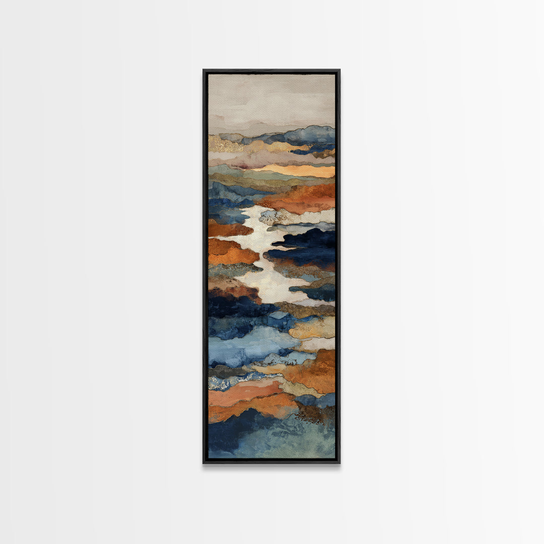 Warm Terra Cotta Abstract Landscape Canvas Print, Mediterranean Art, Travel Poster, Living Room Decor, Watercolor Art, Azure, MAR-1x3-98