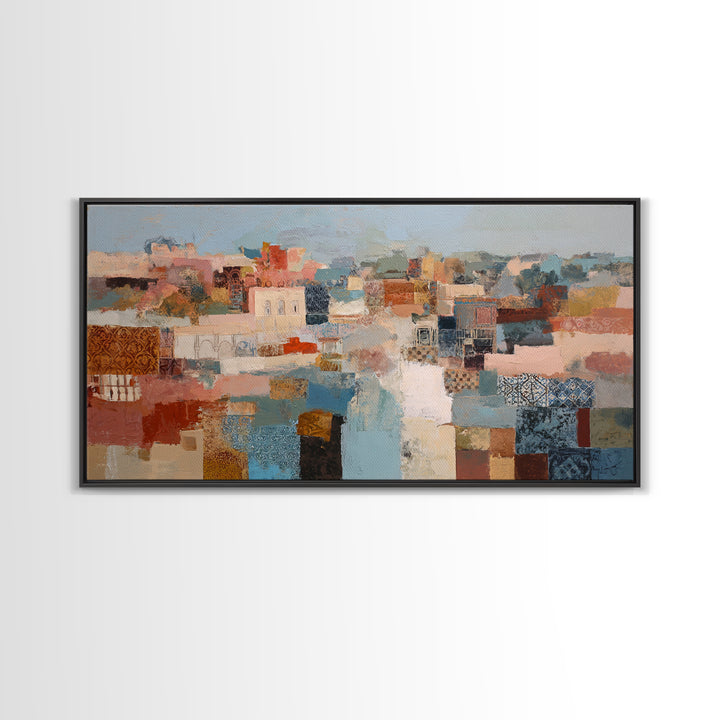 Warm Terra Cotta Abstract Landscape Framed Canvas Print, Mediterranean Art, Fine Art Print, Living Room Decor, Fine Art, Azure, MAR-2x1-10