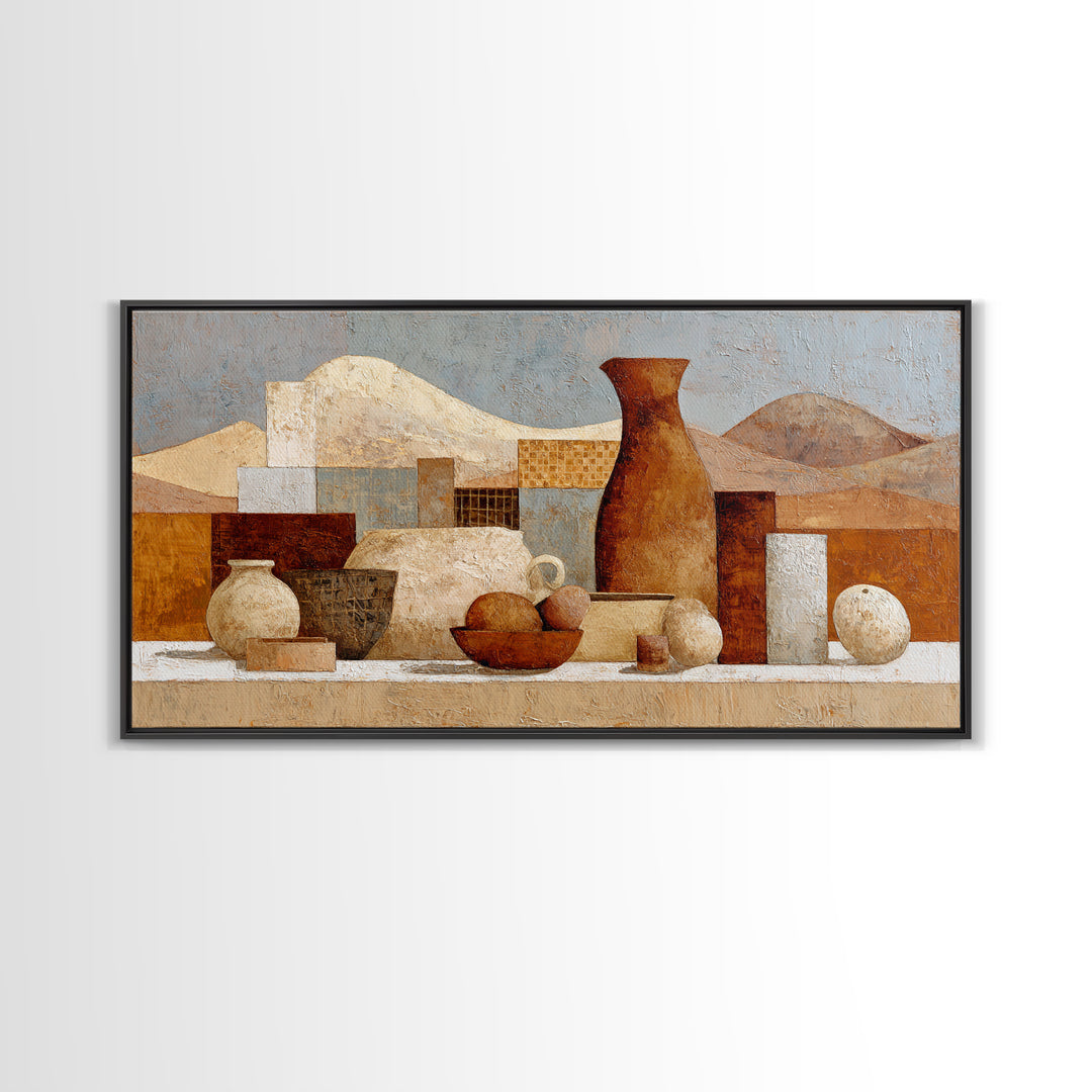 Warm Terra Cotta Abstract Landscape Framed Canvas Print, Mediterranean Art, Fine Art Print, Living Room Decor, Fine Art, Azure, MAR-2x1-34